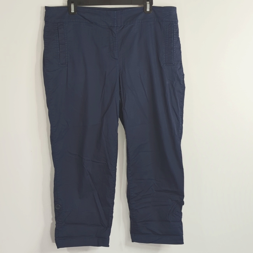 Eileen Fisher Navy Blue Organic Cotton‎ Tencel Blend Capris Pants Women's Large